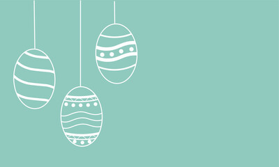 Easter eggs on a green background. Happy easter background with line art concept. Simple vector illustration. 