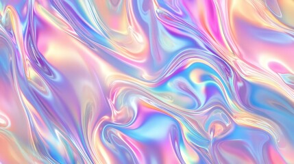 Obraz premium prismatic foil background with swirling waves of iridescent light, reflecting a mesmerizing blend of neon and pastel colors