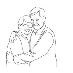 Elderly Couple Embracing, OneLine Drawing, Love, Affection, Happiness, Retirement, Togetherness, Com