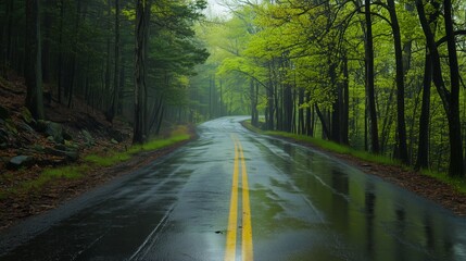 Obraz premium The tranquility of the forest road after the rain