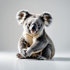 Fototapeta premium High-quality, sharp, and well-lit professional photograph of a single, adorable koala bear sitting comfortably, isolated on a pure white background
