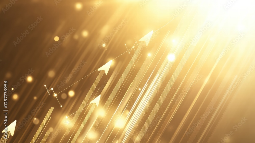 Poster dynamic golden arrows indicating growth and success in a bright and vibrant setting. generative ai