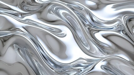 Exquisite glossy silver metal surface with a fluid chrome mirror effect. 