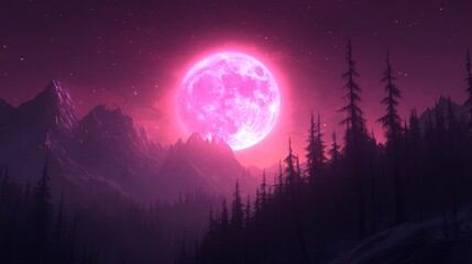 Fototapeta premium Enchanted forest silhouette under the glowing moon fantasy night and magical landscape scene perfect for dreamy backgrounds and book covers