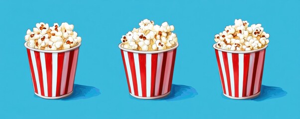 Obraz premium Striped Popcorn Buckets: A Delicious Movie Snack