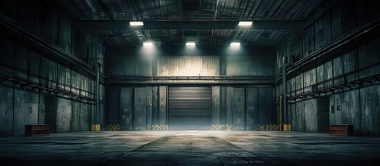 An unsettling nighttime scene at the loading area of an abandoned warehouse.