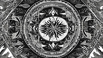 Naklejka premium Tribal Wolves and Moon Phases