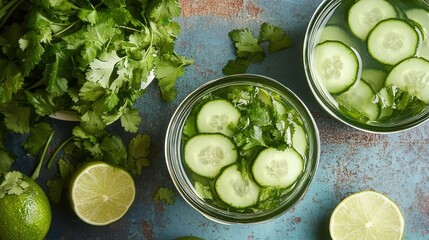 refreshing cold cucumber and avocado soup with lime and fresh herbs for a hydrating meal
