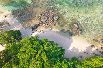  Bird eye drone shot of port glaud beach, Mahe,Seychelles 1.