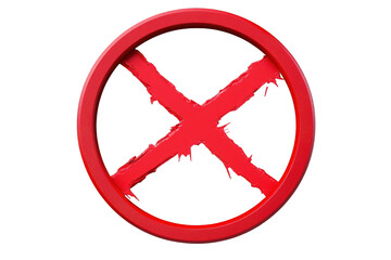 bold red circular symbol with striking red X in center, conveying sense of prohibition or rejection. This graphic can be used in various contexts, such as warnings or alerts