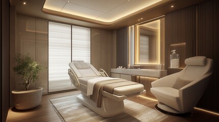 Fototapeta premium hospital suite with a personal spa corner, oxygen-enriched air system, a luxury massage chair, and 24-hour butler service