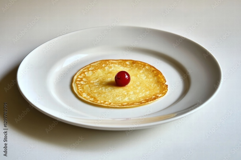 Aufkleber delicious pancake served on a white plate with a single cherry in the center creating an appealing p