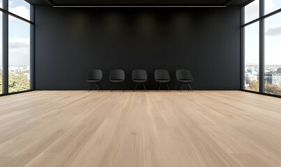Fototapeta premium Modern Minimalist Interior with Black Walls and Wooden Floor