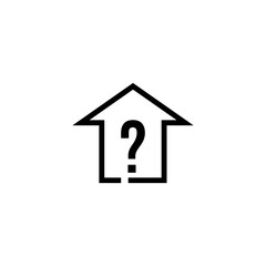 House with question mark logo icon. Search for options, choice type of residential buildings.