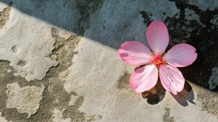 Pink Flower on Weathered Concrete: A Delicate Beauty