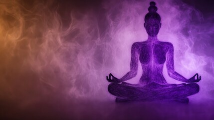 Meditating figure in smoky, purple, spiritual background