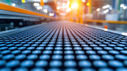 Fototapeta premium Automated production of lithium-ion cells industrial manufacturing facility closeup perspective high-tech environment innovation concept