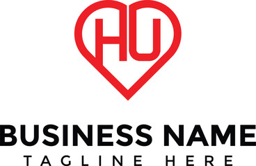 Letter HU and heart icon vector, HU and heart logo design