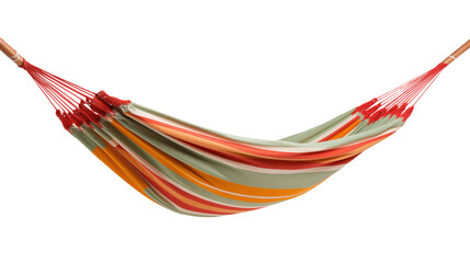 Relaxing Summer Hammock Scene Colorful Striped Fabric Hanging Between Trees Perfect for Vacation Travel and Relaxation Imagery