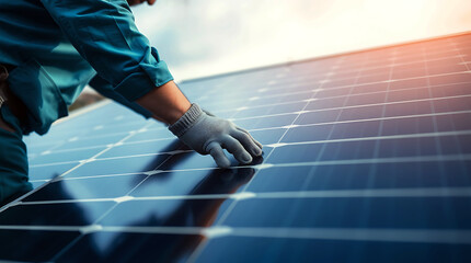 Professional Solar Panel Installation and Maintenance. Expert Solar Panel Technician at Work.