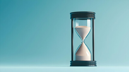 Hourglass With White Sand Displaying Time On Blue Background