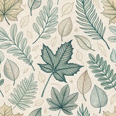 Fototapeta premium Seamless Leaf Patterns in Nature Artistic Design Botanical Illustration Serene Environment Top View Organic Aesthetics