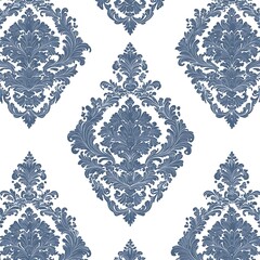 Fototapeta premium Damask Pattern Blue Floral Textile Design