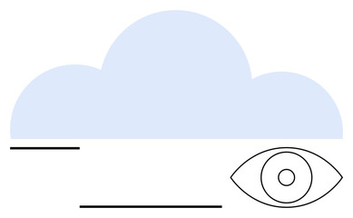 Cloud and outlined eye with lines, evoking ideas of technology, surveillance, vision, data sharing, connectivity, awareness. Ideal for tech, AI security vision cloud computing innovation