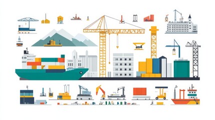 Fototapeta premium Modern global trade visualization presenting shipping logistics import export industry business commerce and distribution processes using minimalist design