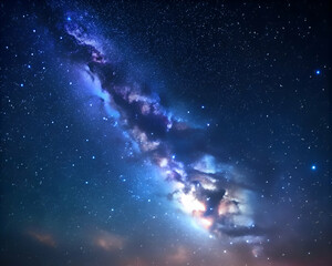 Naklejka premium Milky Way Galaxy Over Dark Night Sky. Cosmic Landscape Photography