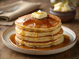 stack of pancakes with syrup, stack of pancakes on a plate