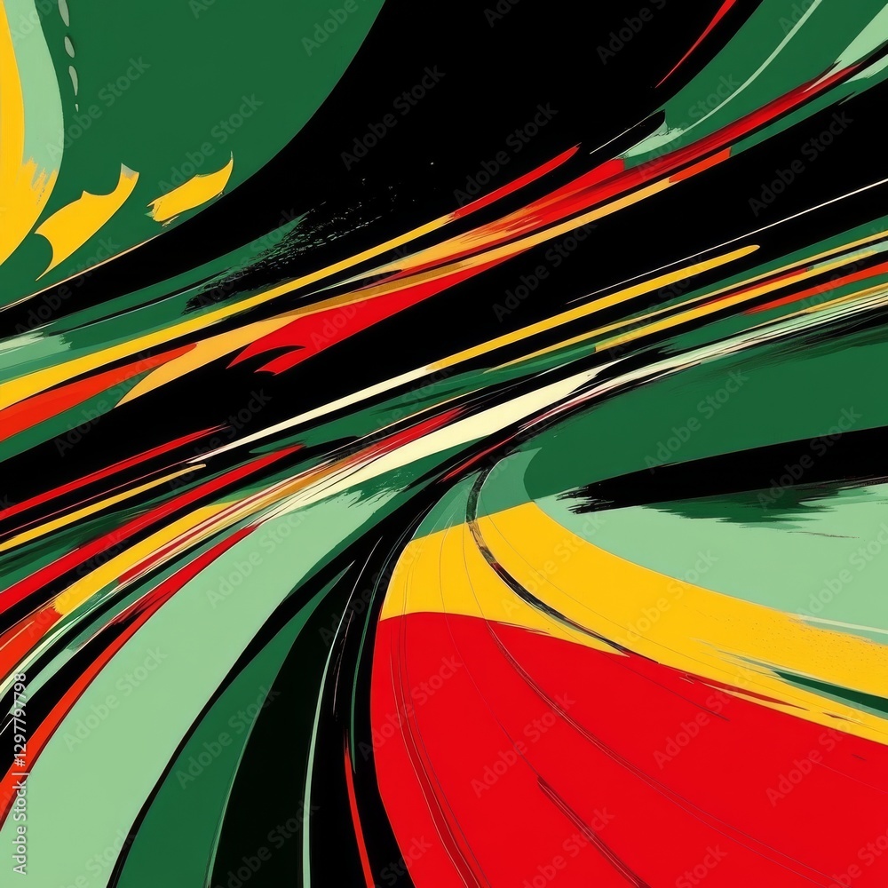 Aufkleber abstract swirls of color: a dynamic composition of red, yellow, green, and black converging in a mod