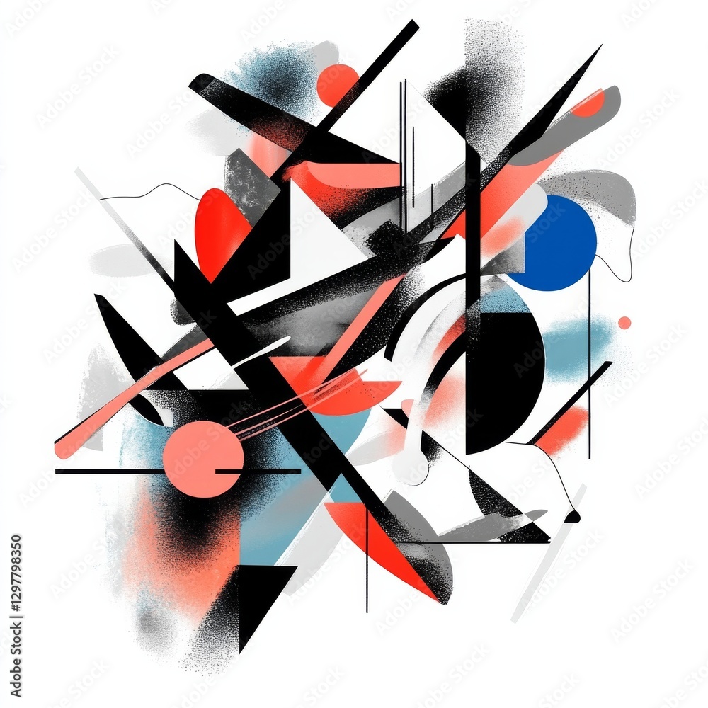 Fototapete Dynamic Geometric Abstraction with Bold Colors and Textured Brushstrokes, Creating a Modern and Energetic Visual Composition