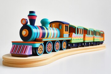 Colorful Wooden Toy Train on Display  
