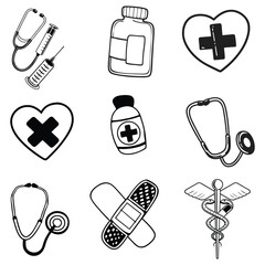 Medicine And Healthcare Icon Set. pill icon set. Medicament and pharmaceutical symbol. medical design element.