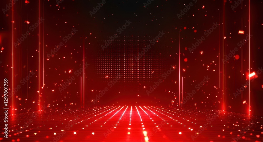 Poster Red background with red lights and red dots
