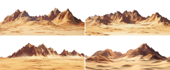 Set of desert landscapes with mountains, isolated on transparent cutout background