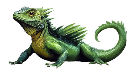 Obraz premium The Majestic Reptile: A vibrant illustration showcases a detailed image of a formidable lizard with scaled body and spiky crest. It showcases the vibrant beauty of the reptile world.