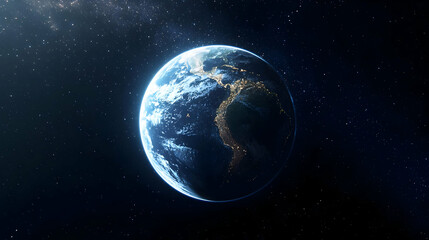 Pixelated Earth Planet Displayed In Deep Space Illuminated By Distant Stars