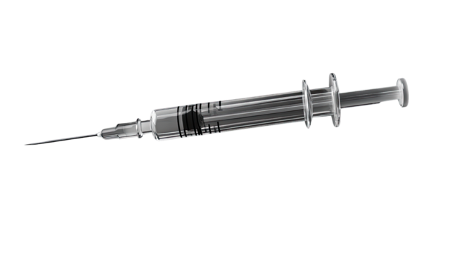 Medical Precision: Close-up studio shot of a syringe, highlighting its fine details. The syringe sits against a stark background, perfect for medical, healthcare, or scientific themes.