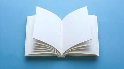 Open White Book With Blank Pages on a Blue Surface for Education and Reading
