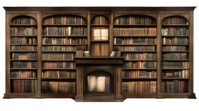The Scholarly Sanctuary: A majestic wooden bookshelf, laden with a treasure trove of literary classics, stands as a testament to knowledge and wisdom, inviting exploration and intellectual enrichment.