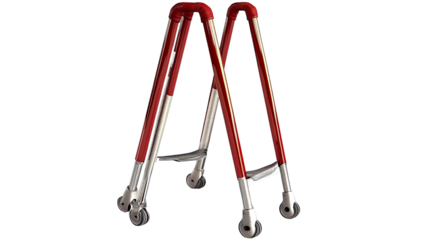 Rolling Red Walker: A modern red walker with rolling wheels, offering a glimpse into assisted mobility, designed for both ease and aesthetic appeal.