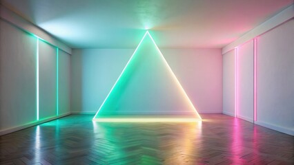 Empty Room with Neon Triangle and Wall Lighting Creates a Modern and Futuristic Atmosphere