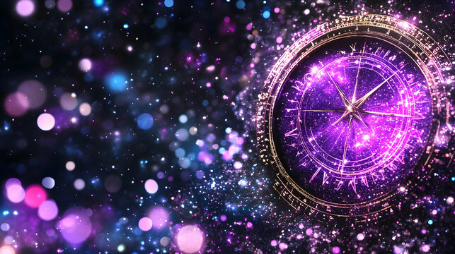 Glowing compass, cosmic background (2)