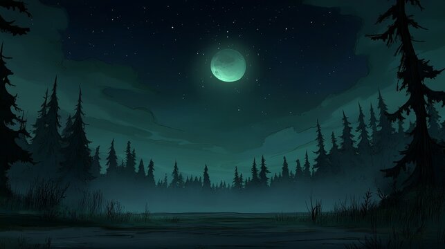 Mystical moonlight forest serenity illustration ethereal nature escape fantasy woodland dreamscape tranquil night scene peaceful landscape