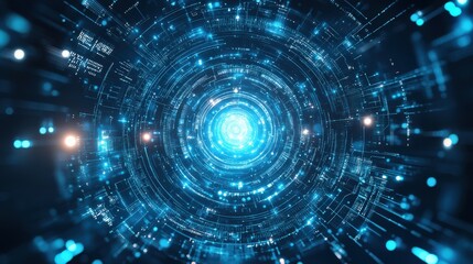 Obraz premium A Futuristic Digital Tunnel of Light and Energy: An Abstract Representation of Data Flow and Technology in a Stunning Blue and Cyan Color Palette