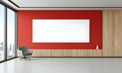 Modern Interior Design with Red Accent Wall and Minimalist Chair