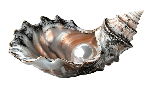 Beautiful conch shell with a pearl inside isolated on white background .PNG
