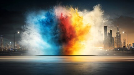 Fototapeta premium A cinematic view of a nighttime city highway, with an eye-catching billboard ad illuminated in vibrant colors, surrounded by streaks of traffic lights. Ultra-Realistic, Photo Realistic, highly 